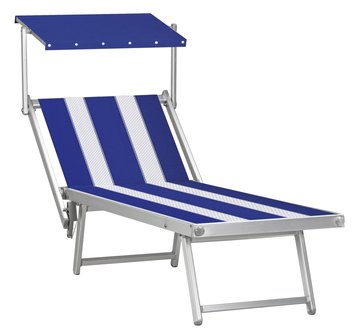 Aluminium ligbed met zonneklep en blauwe bekleding met witte banen (Pool Blue)