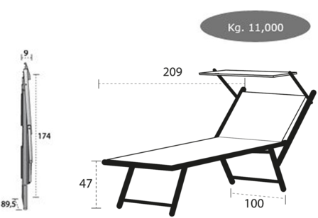 Aluminium ligbed VIP met groene structuur bekleding (Seeweed)