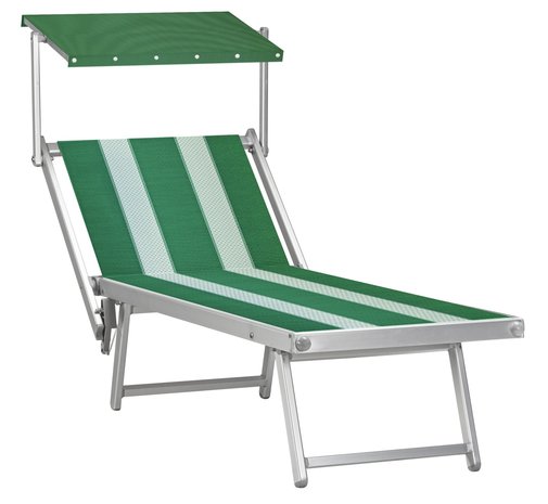 Aluminium ligbed met zonneklep en groene bekleding met witte banen (Pool Green)