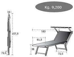 Aluminium 'standaard' ligbed met zonneklep en grijze bekleding (Mercury)