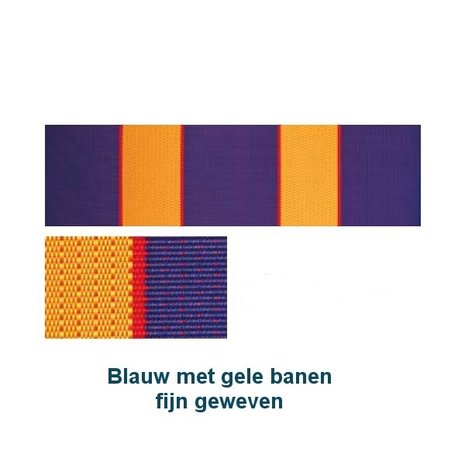 Beukenhouten ligbed met blauwe bekleding met oranje banen (Golden Blue)