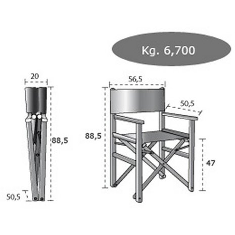 afmetingen aluminium regisseursstoel