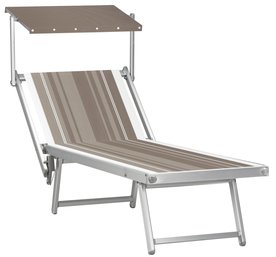 Aluminium ligbed met zonneklep en taupe bekleding met lijnen (Desert Line)