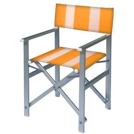Aluminium regisseursstoel met gele bekleding met witte banen (Regista Trevally)