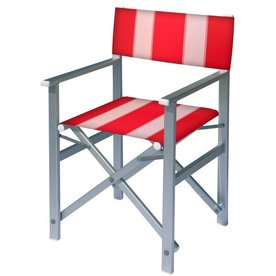 Aluminium regisseursstoel met rode bekleding met witte banen (Regista Red Lion)