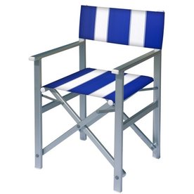 Aluminium regisseursstoel met blauwe bekleding met witte banen (Regista Pool Blue)