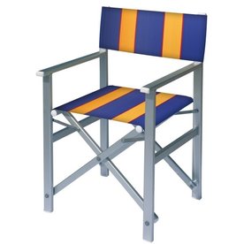 Aluminium regisseursstoel met blauwe bekleding met amber banen (Regista Golden Blue)